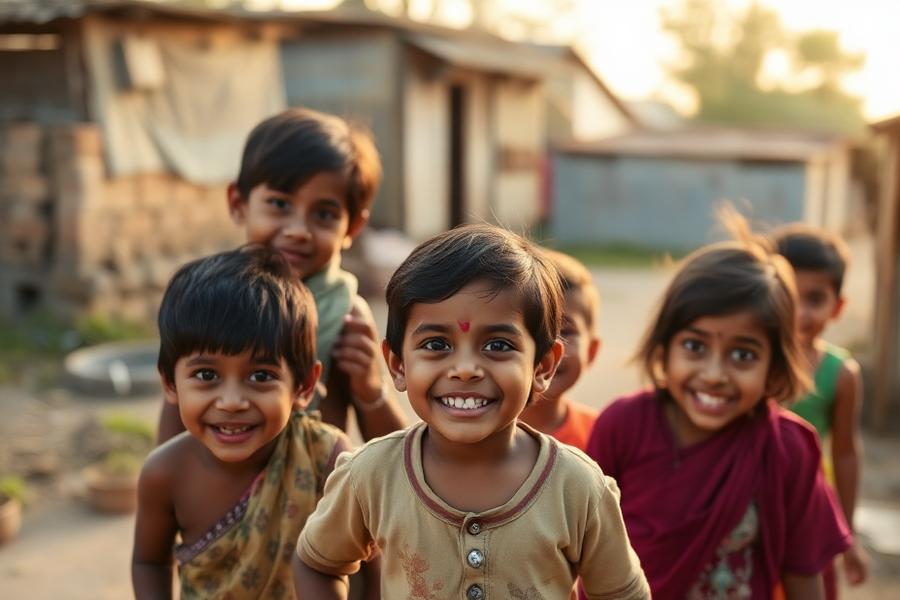 Children smiling during a village outreach visit